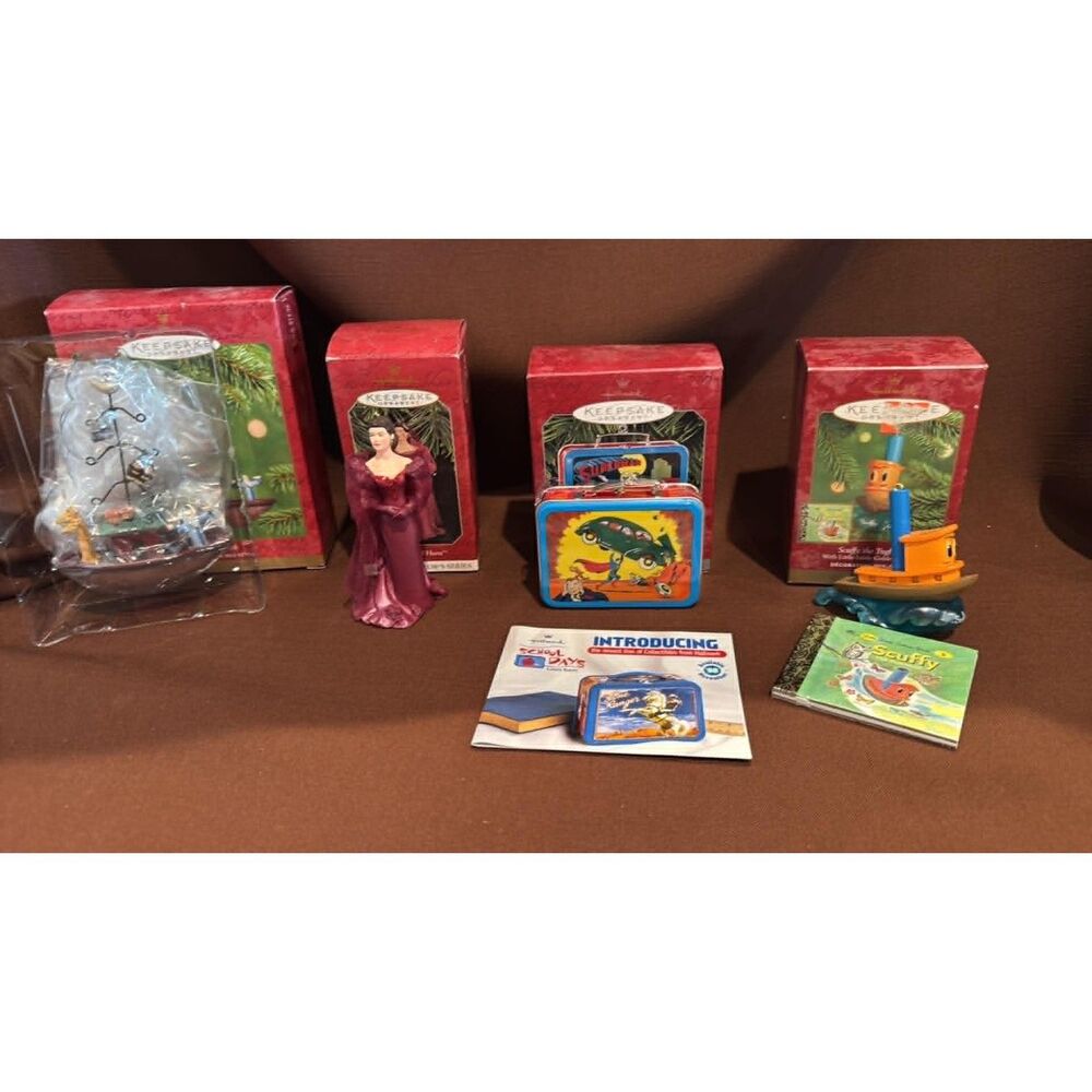 Lot of 4 Hallmark Keepsake Ornaments Scuffy Superman Scarlett Noah's Ark